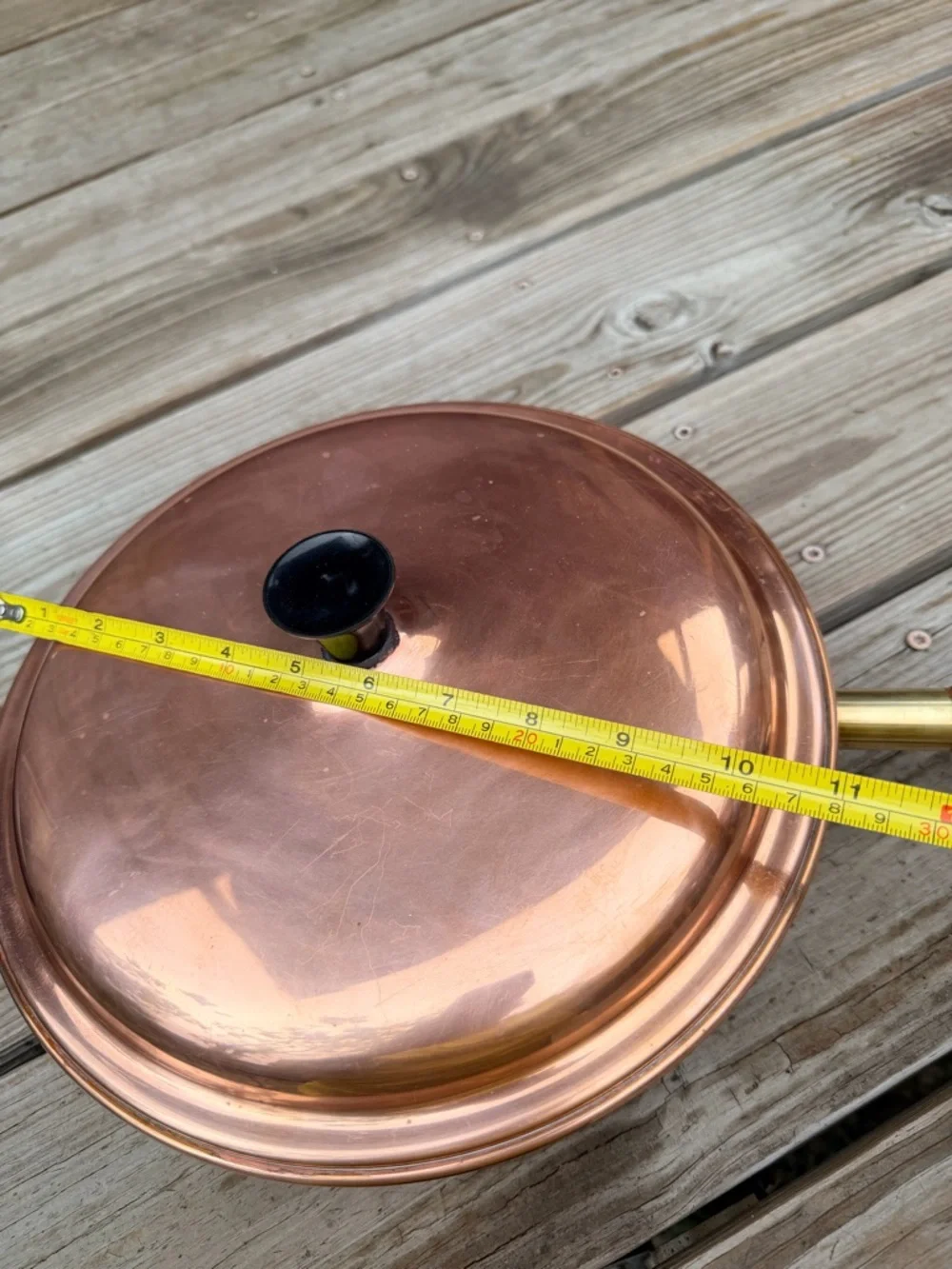 Vintage Copper Sauté Pan w Lid French Farmhouse Kitchen Decor Rustic